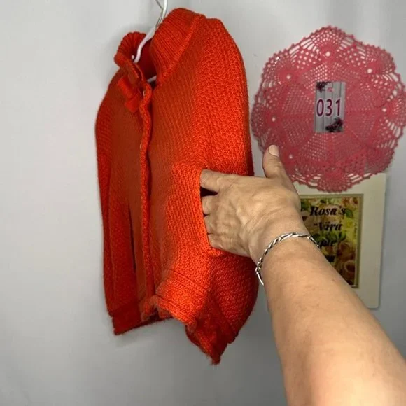 Janie and Jack Cableknit Poncho Orange Size 4 - Picture 5 of 9
